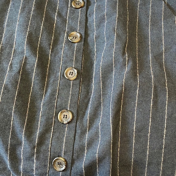 Preppy Minimalist Skirt Scallop Pinstripe Mini BluPepper SM Navy Blue Career - Picture 11 of 14